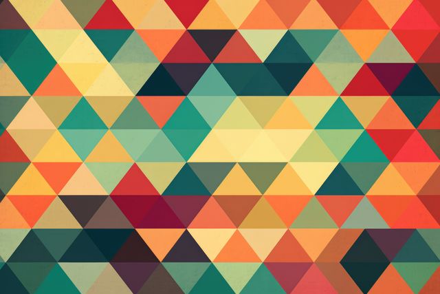 This geometric pattern with colorful triangles creates a vibrant and dynamic visual effect. Perfect for use in web design, wallpapers, textiles, and modern art projects. This retro-style pattern adds a playful and artistic touch to various digital and print mediums, offering endless possibilities for creative design.