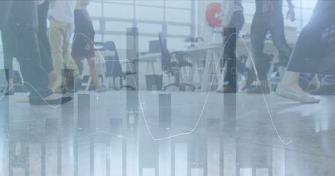Business Data Overlay on Walking Crowd in Modern Office