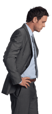 Transparent Serious Businessman in Suit with Hands on Hips