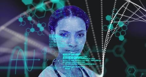 futuristic medicine: female doctor with dna strand and digital interface - Download Free Stock Images Pikwizard.com