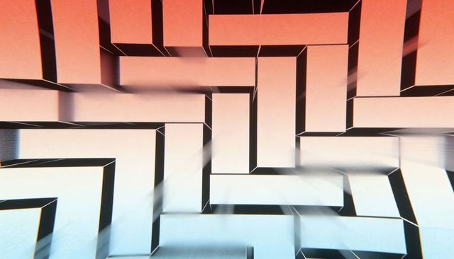 Interlocking Rectangular Prisms Forming Maze with Gradient Lighting and Depth