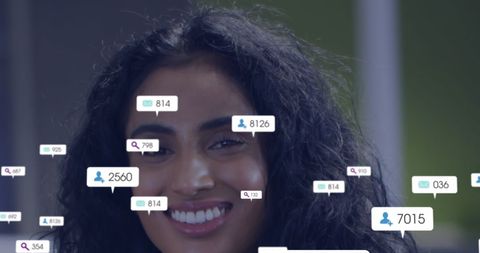 Smiling Woman Surrounded by Social Media Notifications