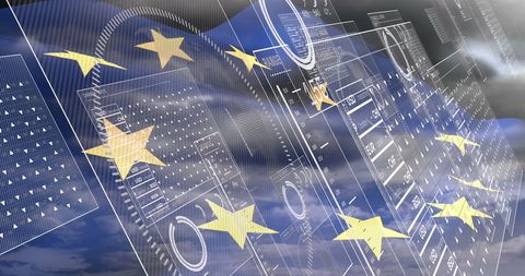 European union flag with financial data overlay concept