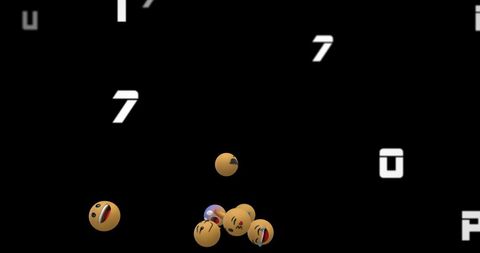 Falling Social Media Icons and Digital Digits on Black Backdrop