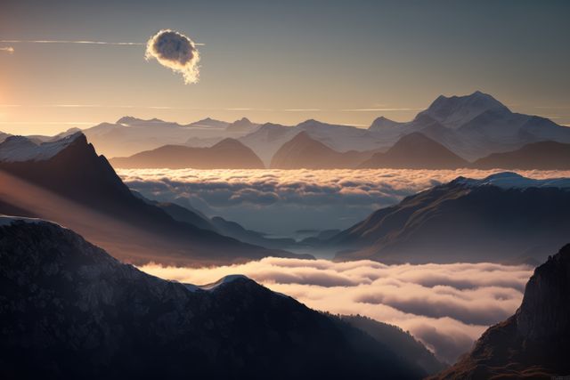 Sunrise Panorama Over Majestic Mountain Range with Low Hanging Clouds - Download Free Stock Images Pikwizard.com