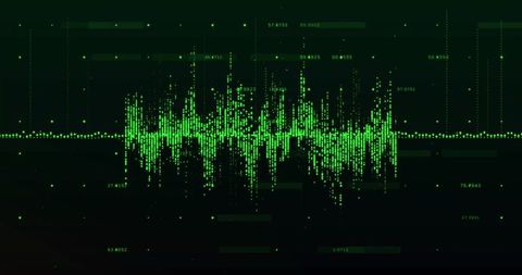 Neon Green Waveform on Dark Digital Interface with Numeric Readouts and Glowing Grid