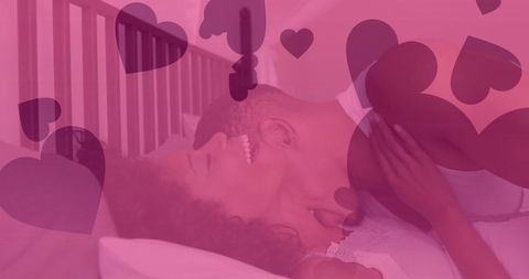 Happy Diverse Couple Embracing in Romantic Atmosphere