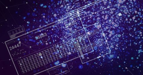 Abstract Digital Interface with Glowing Particles and Numeric Grid