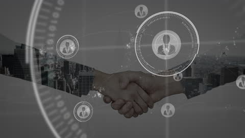 Partnership in Digital Networks Overlapping Business Cityscape