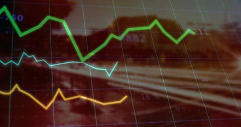Overlay of line graph trends on busy highway scene
