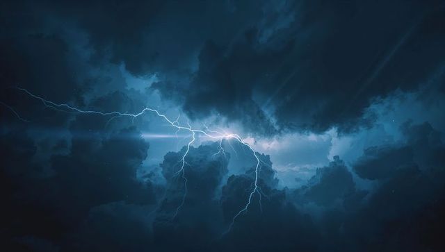 Dramatic Thunderstorm with Lightning in Dark Sky