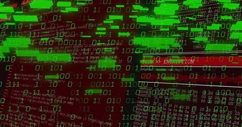 Streaming Binary Code and Encryption Console Overlaying Futuristic Cybersecurity Interface