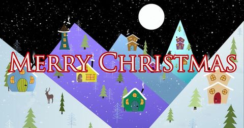 Merry christmas text over whimsical winter scene