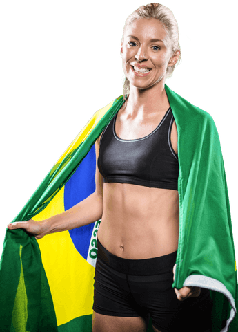 Smiling Female Athlete with Transparent Brazilian Flag