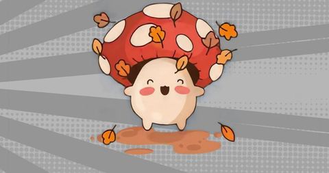 Cute mushroom character enjoying autumn season
