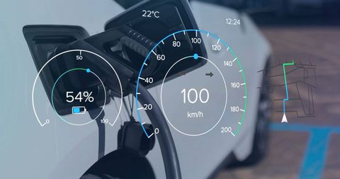 Electric car charging with digital speedometer display
