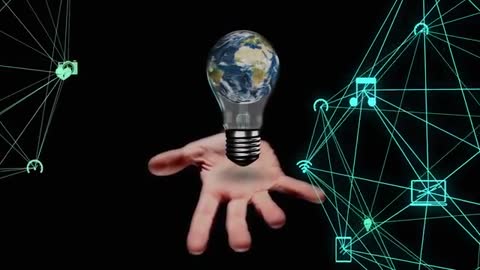 Futuristic Digital Connectivity: Earth Bulb with Neon Network Lines