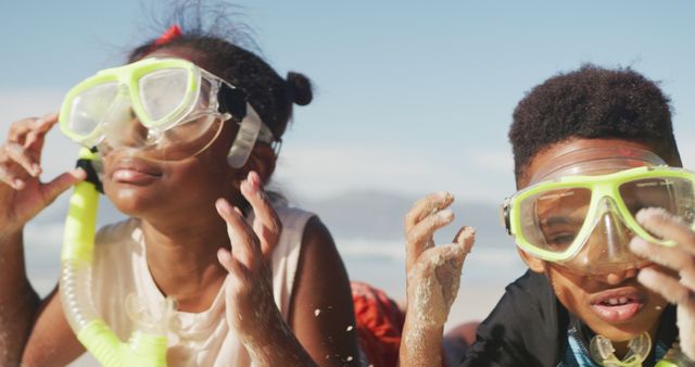 Kids with snorkel masks enjoying day at beach - Download Free Stock Images Pikwizard.com