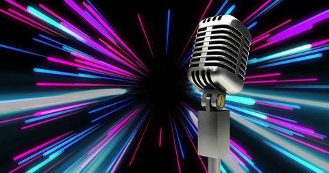 Retro Microphone with Neon Light Streaks Background - Download Free Stock Images Pikwizard.com