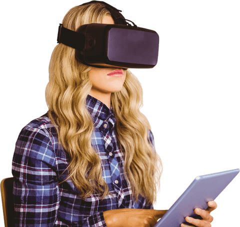 Transparent casual worker using virtual reality in office environment
