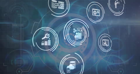 Global Digital Interface with Network Symbols Animation