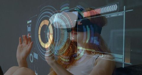 Woman Immersed in Virtual World with Advanced VR Headset and Interface - Download Free Stock Images Pikwizard.com