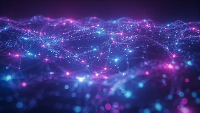 Glowing Network Mesh in Vibrant Cyber Space