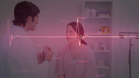 Cardiologist Consulting Patient with ECG Overlay Animation