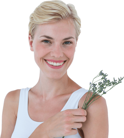 transparent background female holding small flowers smiling - Download Free Stock Videos Pikwizard.com