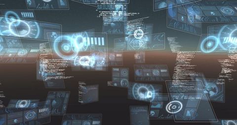 Virtual Interface with Data Processing and Scanning Screens on Horizon - Download Free Stock Images Pikwizard.com