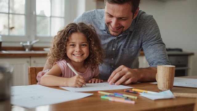 Father and daughter bonding while drawing at home