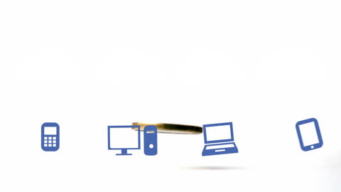 Digital Icons and Falling Coin Representing Global Economy