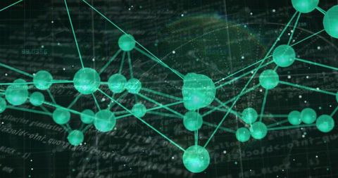 Glowing Teal Network Nodes Connecting Over Futuristic Data Grid and Code Overlay