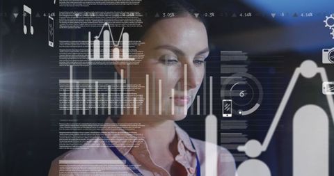 Caucasian IT Engineer with Tablet Overlaid by Data Visualizations