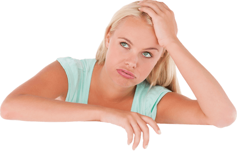 Contemplative Blonde Woman in Pensive Pose on Transparent Background