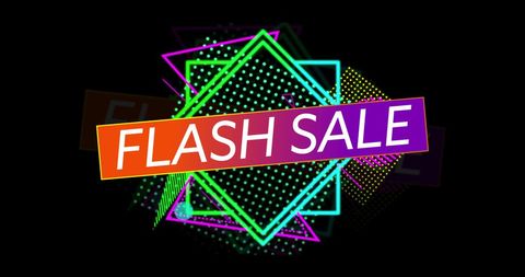 Retro Neon Flash Sale Promotion with Vibrant Colors and Shapes