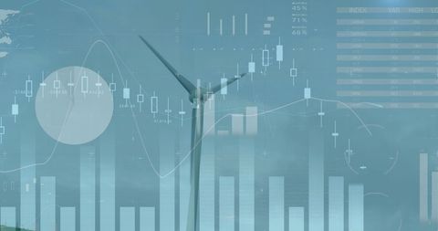 Wind Turbines Merged with Rising Stock Charts Trends