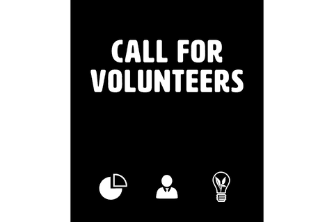 Call for volunteers text design on transparent background