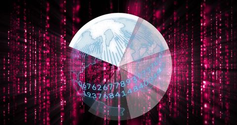 Abstract globe with digital data streams on black background