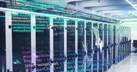 Futuristic data center with holographic code projection