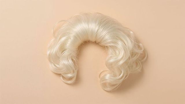 Synthetic Blonde Wig on Peach Background Enhancing Texture