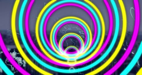 Neon Circles Over Abstract Global Interface - Download Free Stock Images Pikwizard.com