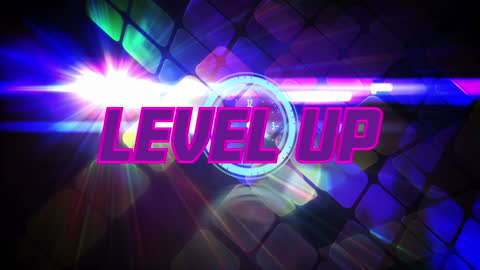 Vibrant Level Up Animation with Digital Waveform