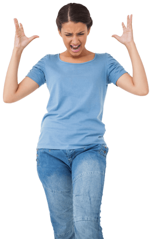 Furious biracial woman gesturing on transparent background