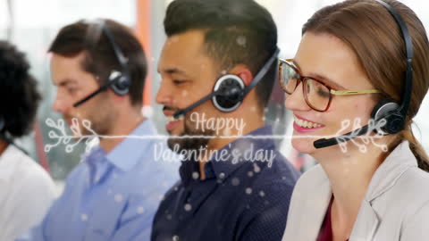 Delighted Call Center Team Working on Valentine's Day