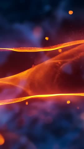 Looping Neon Ribbons Flowing Through Nebula, Emitting Embers — Vertical Motion Loop