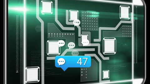 Digital Interface with Media Icons on Abstract Circuit Board