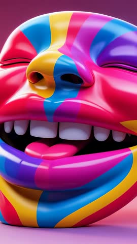 Animating 3D striped face sculpture opening mouth and extending tongue | Vertical video