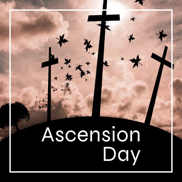 Ascension Day Tribute with Crosses and Autumn Leaves Silhouette - Download Free Stock Templates Pikwizard.com