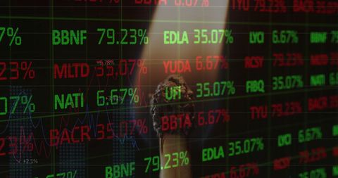 Stock market data overlays burning match